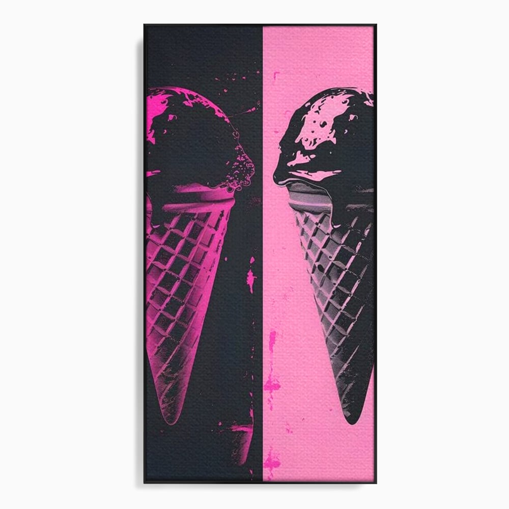 Tablou canvas cu tablou canvas cu doua inghetate pe bat impartit vertical, in rama de aluminiu negru